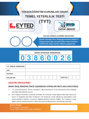 TYT DENEME SINAVI - EYTED - YAYINDENİZİ PRO